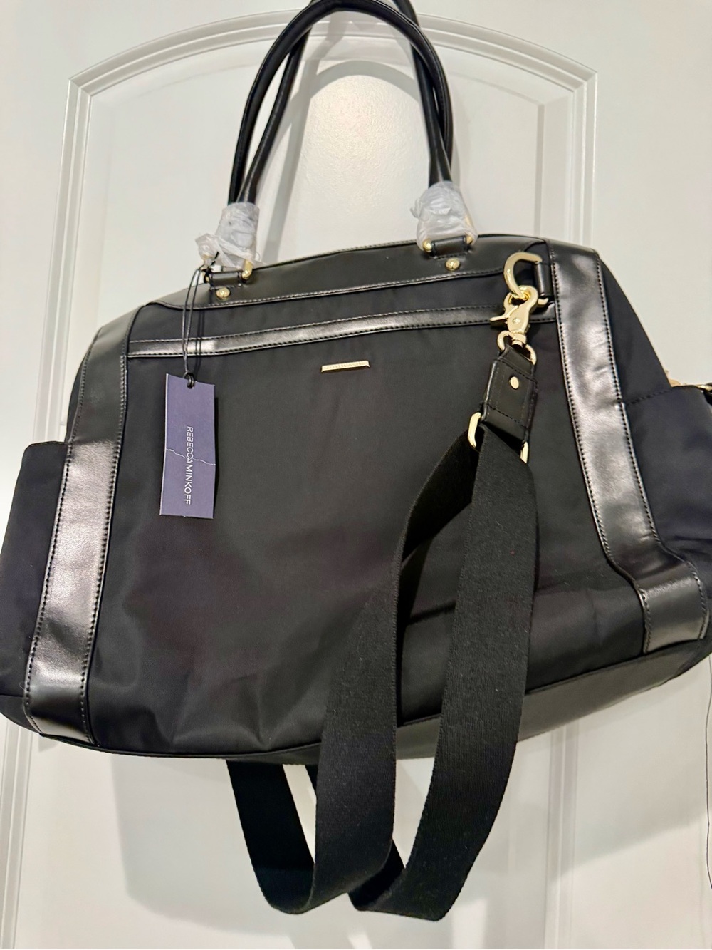 Rebecca Minkoff Black Travel Weekender Tote with Gold Hardware